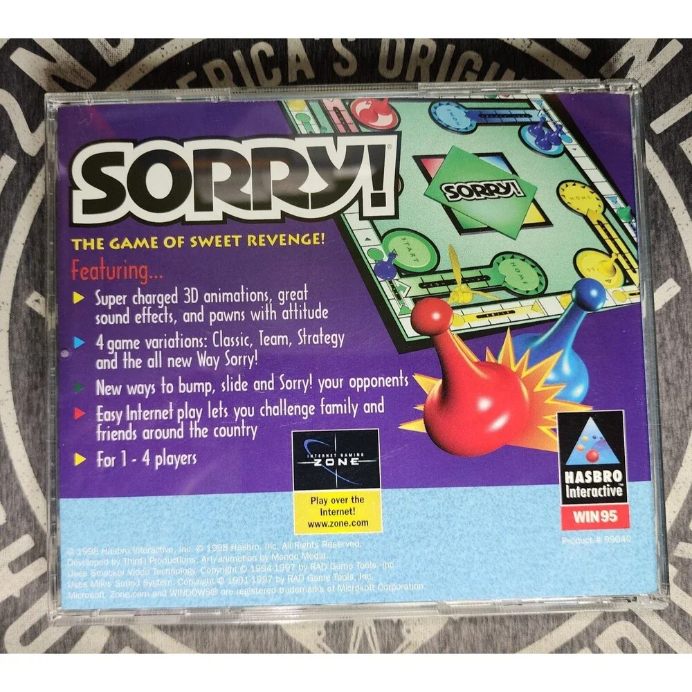 Sorry! PC Windows CD-ROM By Hasbro Very Good Condition w/ Box Vintage Software